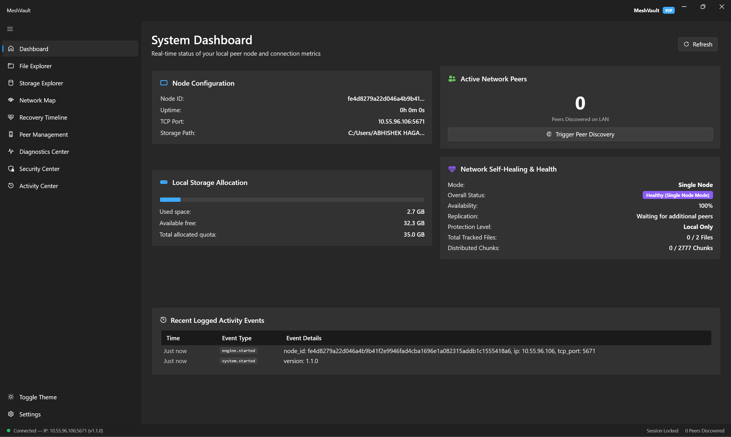 MeshVault Dashboard Interface